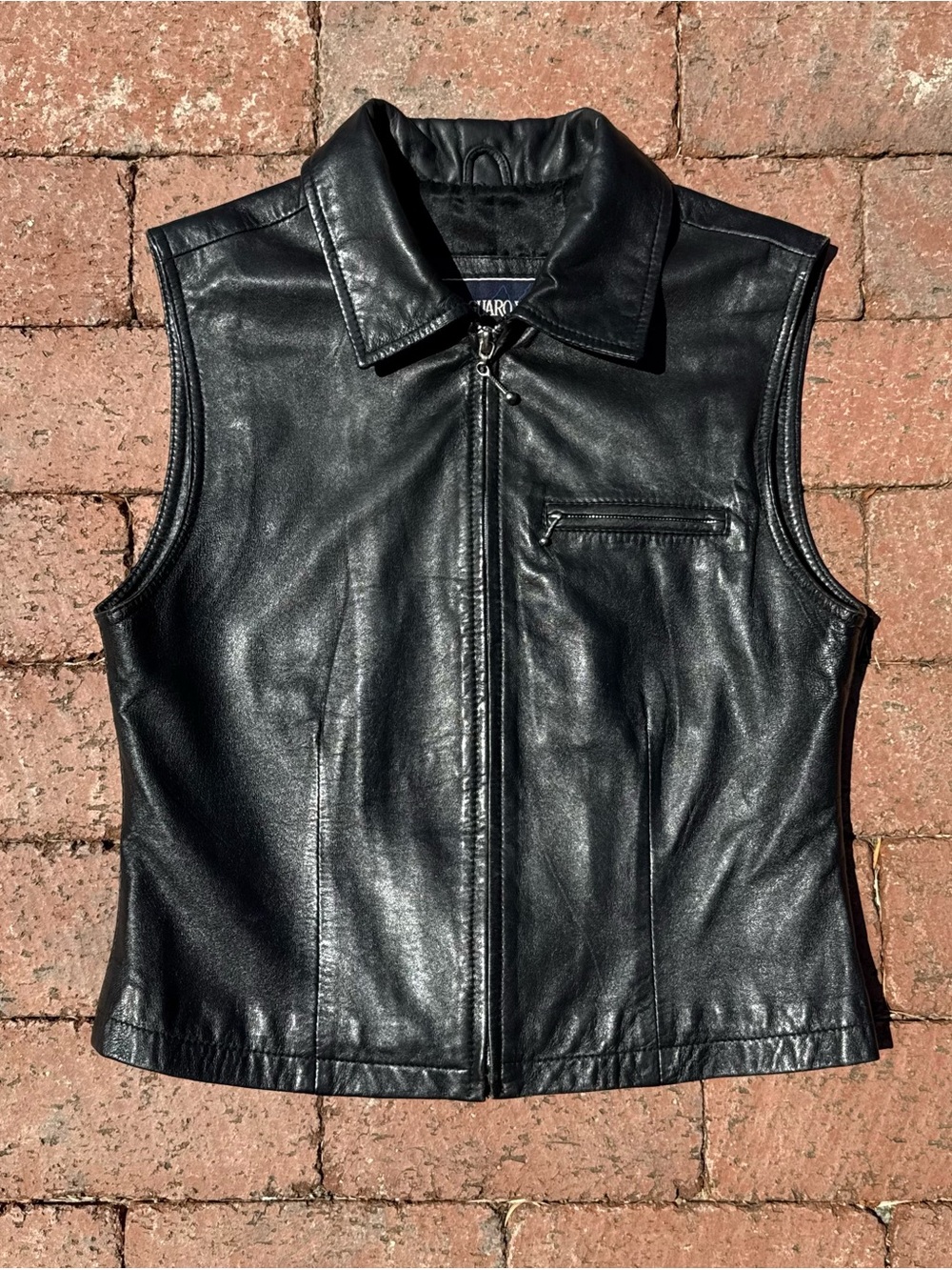Vintage Black Leather Sleeveless Zip Vest